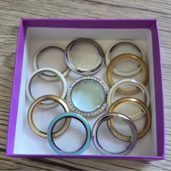 NEW Origami Owl O2 Lot of 11Large Locket Faces - Gold Blue White FREE SHIPPING